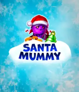  Discover the quirky "Santa Mummy" slot game by Belatra, highlighting a Santa-clad mummy decked out in festive holiday attire. This vibrant image captures the mummy with a vivid purple hue, wearing a Santa hat, surrounded by snowy blue with icy snowflakes. The game's title, "Santa Mummy," is boldly written in large, cool blue letters.