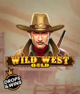  Encounter the rugged sheriff of "Wild West Gold," a popular slot game by Pragmatic Play. The visual features a confident sheriff with a golden star badge, framed by a sun-baked Old West town backdrop. The game's title is boldly featured in a rustic font, accentuating the Wild West adventure theme. 