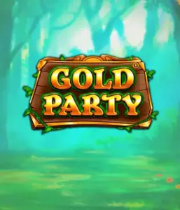 Enter the enchanted forest of Gold Party slot by Pragmatic Play, highlighting a beautifully designed wooden sign decorated with golden letters. The setting is a green forest which adds a mystical touch to the game's theme. Great for those who enjoy magical and nature-inspired games, offering a delightful adventure. 